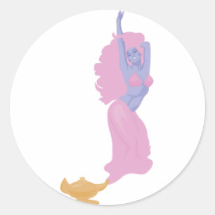 Sticker Rond génie féminin dans une bouteille
