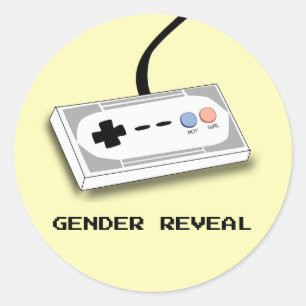 Sticker Rond Genre Reveal Gamer Contrôleur Garçon Girl