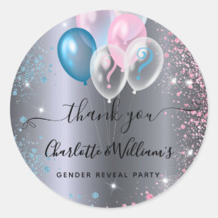 Sticker Rond Genre révéler la fête garçon fille bleu rose argen