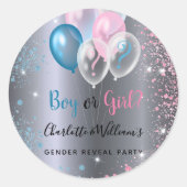 Sticker Rond Genre révéler la fête garçon fille bleu rose argen (Devant)