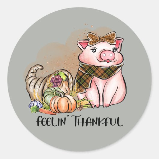 Sticker Rond gentil Thanksgiving porc reconnaissant (Devant)