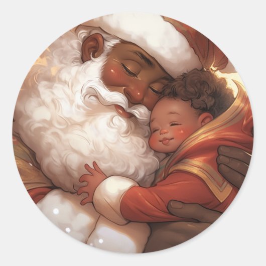 Sticker Rond "Gentle Guardian : Père Noël noire et bébé pacifiq (Devant)