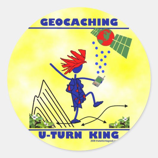 Sticker Rond Geocaching U Turn King (Devant)