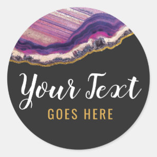 Sticker Rond Géode Agate Slice Gemstone Ultra Violet violet