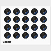 Sticker Rond Géode moderne Blue Black Gold Agate (Feuille)