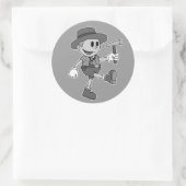 Sticker Rond Géologiste du dessin animé Retro (noir et blanc) (Sac)