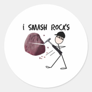 Sticker Rond Géologue Stickman "I Smash Rocks"