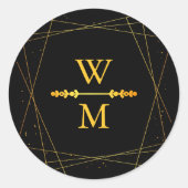 Sticker Rond Geometric Black and Gold Monogram Wedding Favor (Devant)