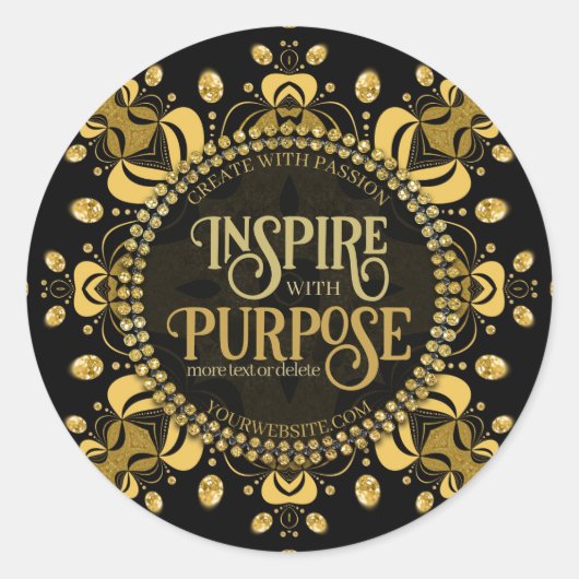 Sticker Rond Géométrie en or jaune noir Mandala (Devant)