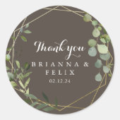 Sticker Rond Géométrique Gold Brown Merci de mariage Faveur (Devant)