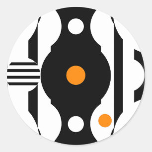 Sticker Rond Géométrique Rétro Mod Orange Noir
