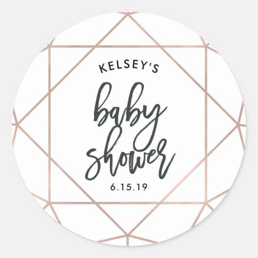Sticker Rond Géométrique Rose moderne Faux | BABY SHOWER (Devant)