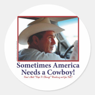 Sticker Rond George W. Bush dans le Casquette Cowboy