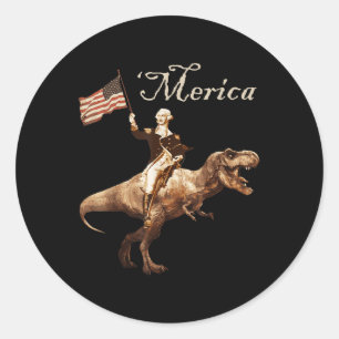 Sticker Rond George Washington À cheval Sur Un Tyrannosaurus Re