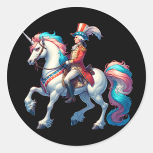 Sticker Rond George Washington chevauchant une licorne 4 juille