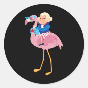 Sticker Rond George Washington Flamant rose 4 juillet Fl améric