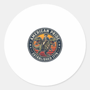 Sticker Rond George Washington patriote chevauchant le T-Rex Am