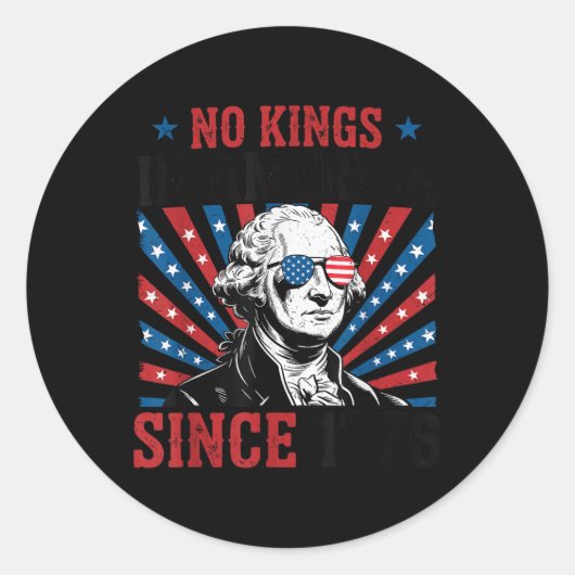 Sticker Rond George Washington Protest Sign Democracy No Kings (Devant)