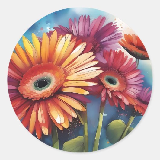 Sticker Rond Gerbera Daisies Fleurs colorées (Devant)