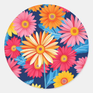 Sticker Rond Gerbera Daisies Vibrant Plante Fleurs