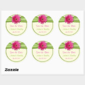 Sticker Rond Gerbera rose Daisy Mariage vert Enregistrer la dat (Feuille)