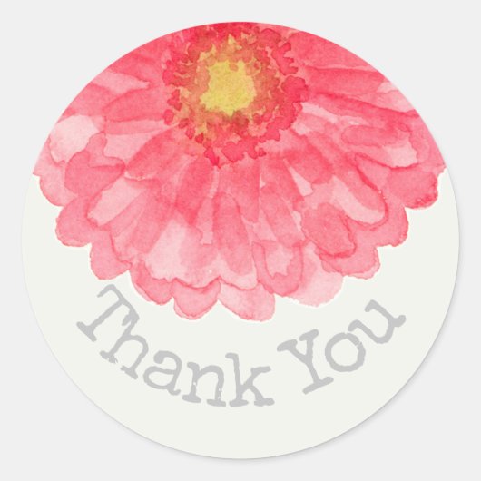 Sticker Rond Gerbera rose Merci blanc (Devant)