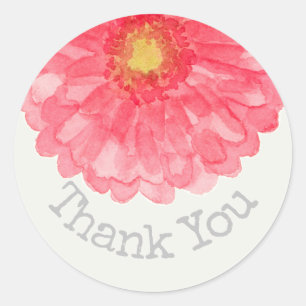 Sticker Rond Gerbera rose Merci blanc