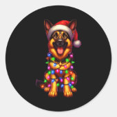 Sticker Rond German Shepherd Christmas Tree Lights Xmas Pajama (Devant)
