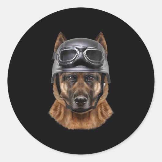 Sticker Rond German Shepherd Dog, Biker (Devant)