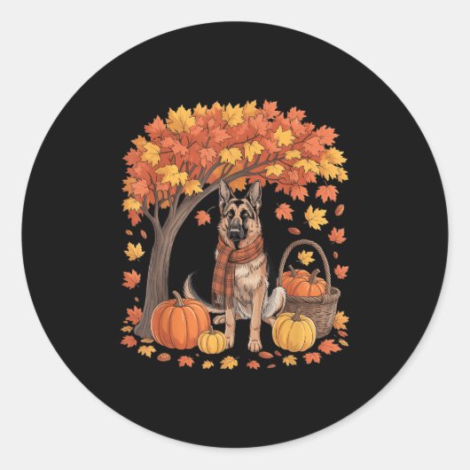 Sticker Rond German Shepherd Dog Fall Scarf Pumpkin Autumn Than (Devant)