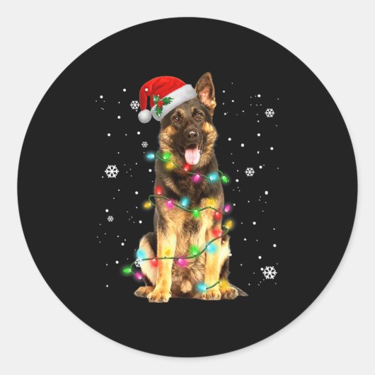Sticker Rond German Shepherd Dog Tree Christmas Sweater Xmas Do (Devant)