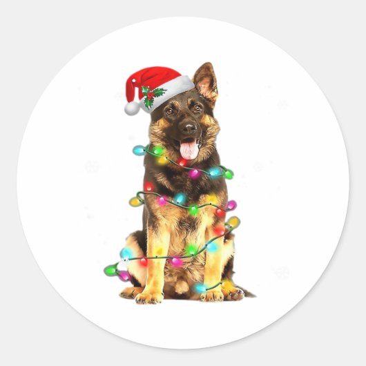 Sticker Rond German Shepherd Dog Tree Christmas Sweater Xmas Do (Devant)
