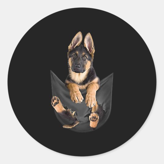 Sticker Rond German Shepherd In Pocket T-shirt Funny Dog Lover (Devant)