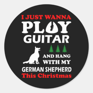 Sticker Rond german shepherd je veux juste jouer de la guitare
