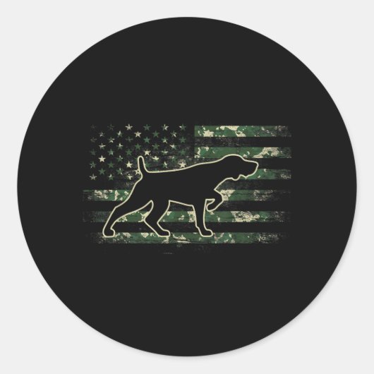 Sticker Rond German Shorthaired Pointer Camo Drapeau Américain (Devant)