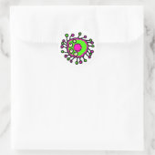 Sticker Rond Germe de dessin vert et rose (Sac)