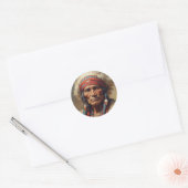 Sticker Rond Geronimo Portrait du chef guerrier indien (Enveloppe)