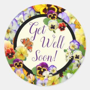 Sticker Rond Get Well Pansy Design - ajoutez votre texte