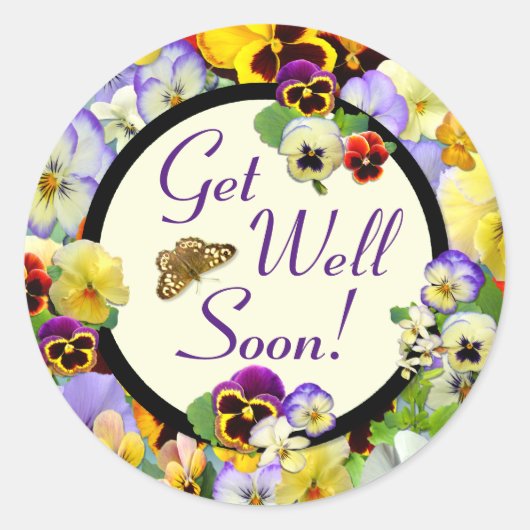 Sticker Rond Get Well Pansy Design - ajoutez votre texte (Devant)