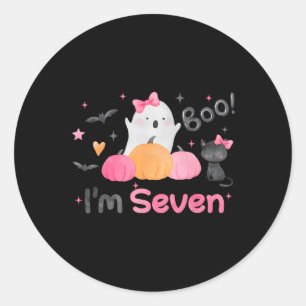 Sticker Rond Ghost Boo I'm Seven 7 Year Old Halloween Kids 7th