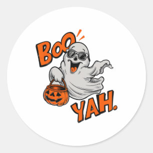 Sticker Rond Ghost Boo Yah Funny Chemise d'Halloween Éffrayante