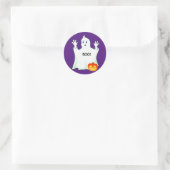Sticker Rond Ghost & Citrouille d'Halloween mignon sur violet (Sac)