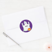 Sticker Rond Ghost & Citrouille d'Halloween mignon sur violet (Enveloppe)