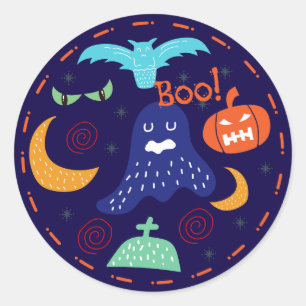 Sticker Rond Ghost disant boite drôle halloween