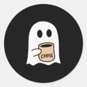 Sticker Rond Ghost Drinking Coffee Funny Halloween Costume Coff (Devant)