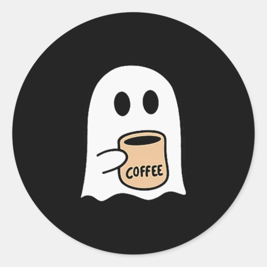 Sticker Rond Ghost Drinking Coffee Funny Halloween Costume Coff (Devant)