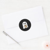 Sticker Rond Ghost Drinking Coffee Funny Halloween Costume Coff (Enveloppe)