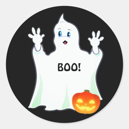 Sticker Rond Ghost et Citrouille d'Halloween mignon en noir (Devant)