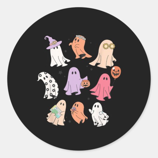 Sticker Rond Ghost Friends Halloween AAC SLP Squad Discours Lan (Devant)