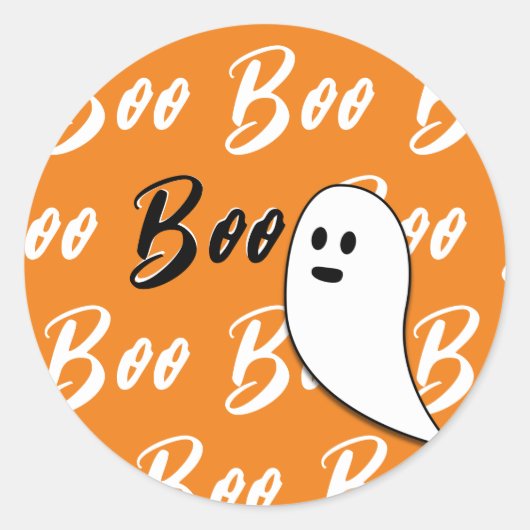 Sticker Rond Ghost Halloween noir blanc orange boite (Devant)